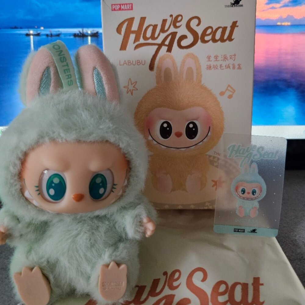 POP MART Labubu Plush Bunny - Mint Green Have A Seat OPEN BOX